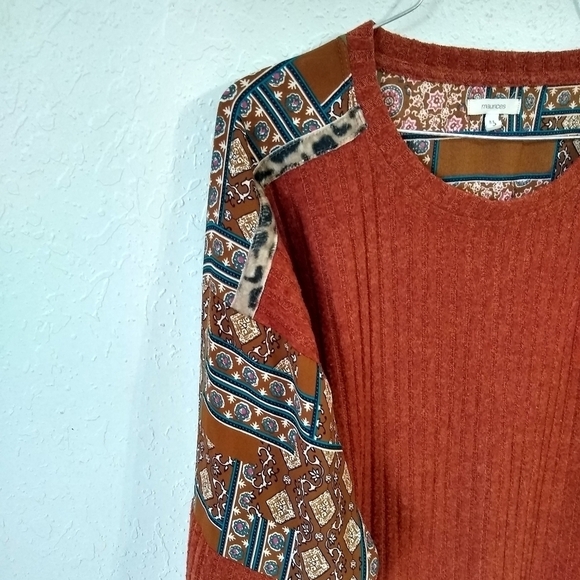SALE 🛍️ MAURICES burnt orange mix print ribbed top Womens size S - Picture 7 of 11